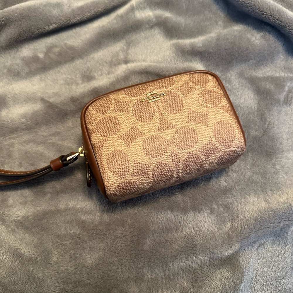Coach Tan and Brown Signature Wristlet